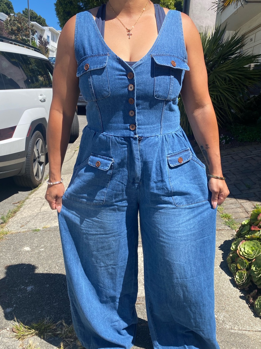 Women’s Wide-Leg Denim Jumpsuit - Blue
